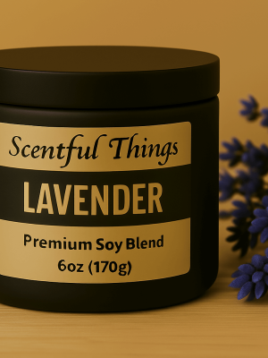 Lavender soy candle in a 8oz black tin
